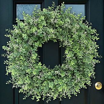 26" Eucalyptus Wreath with White Seeds Large Front Door Greenery for Indoor & Outdoor Decor
