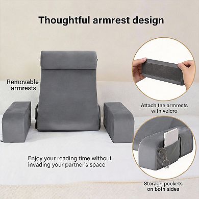 45-Degree Ergonomic Bed Reading Pillow with Armrests