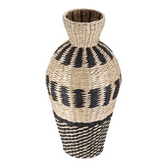 Rattan Weave Vase, 18.5" Bulge Black Weave Vase Plant Holder Basket for Dried Flower Arrangements