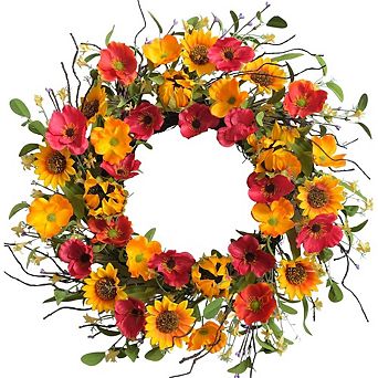 22 Inch Fall Sunflower Wreath for Front Door, Autumn Floral Decor