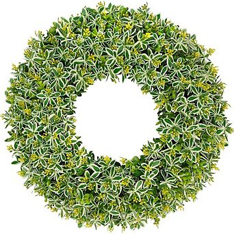 20 Inch Eucalyptus Wreath for Front Door, Two-Tone Greenery with Yellow Buds