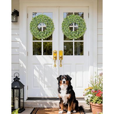 20 Inch Eucalyptus Wreath for Front Door, Two-Tone Greenery with Yellow Buds