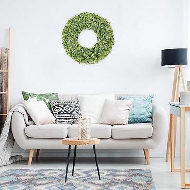 20 Inch Eucalyptus Wreath for Front Door, Two-Tone Greenery with Yellow Buds