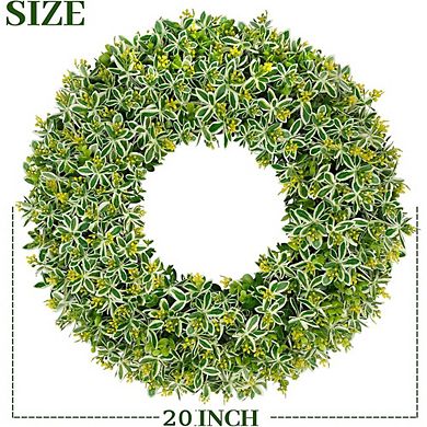20 Inch Eucalyptus Wreath for Front Door, Two-Tone Greenery with Yellow Buds
