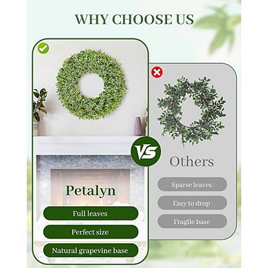 20 Inch Eucalyptus Wreath for Front Door, Two-Tone Greenery with Yellow Buds