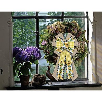 "Large Yellow Sunflower Buffalo Plaid Bows for Wreath & Farmhouse Decor"