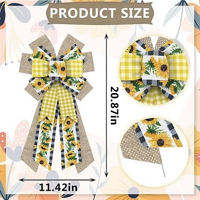 "Large Yellow Sunflower Buffalo Plaid Bows for Wreath & Farmhouse Decor"