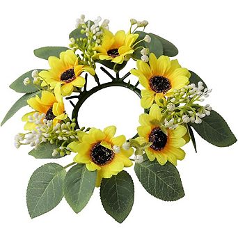 Summer Sunflower Candle Ring 10" Artificial Wreath for Wedding & Tabletop Decor