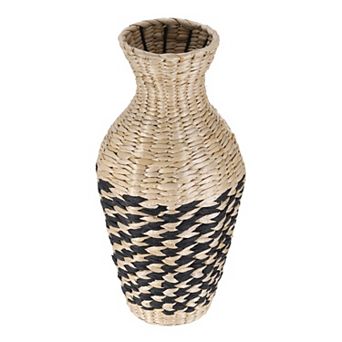 Rattan Weave Vase, 16.5" Slanted Stripe Basket Vase Plant Holder Basket for Dried Flower Arrangement