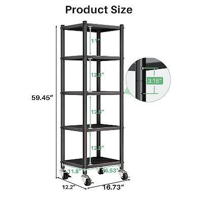 5-Tier Adjustable Metal Shelf Rack for Small Spaces - Kitchen, Bathroom, Garage, Bedroom