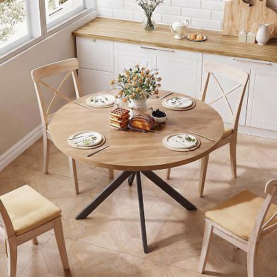 47-inch round dining table, made of sturdy medium-density fiberboard, easy to assemble