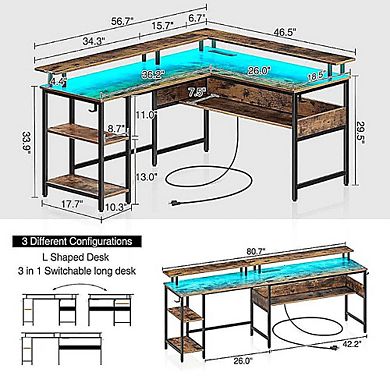 L-Shaped Study Desk With Led