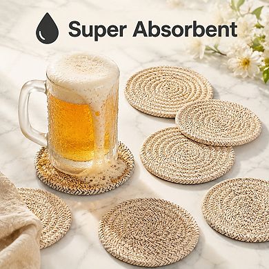 Woven Absorbent Drink Coaster Set With Holder Minimalist Home Decor