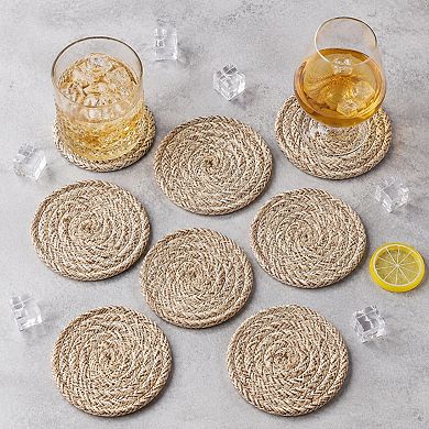 Woven Absorbent Drink Coaster Set With Holder Minimalist Home Decor