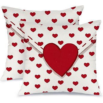 Valentine’s Day Pillow Covers 18x18, Red Heart Set of 2 for Sofa or Couch