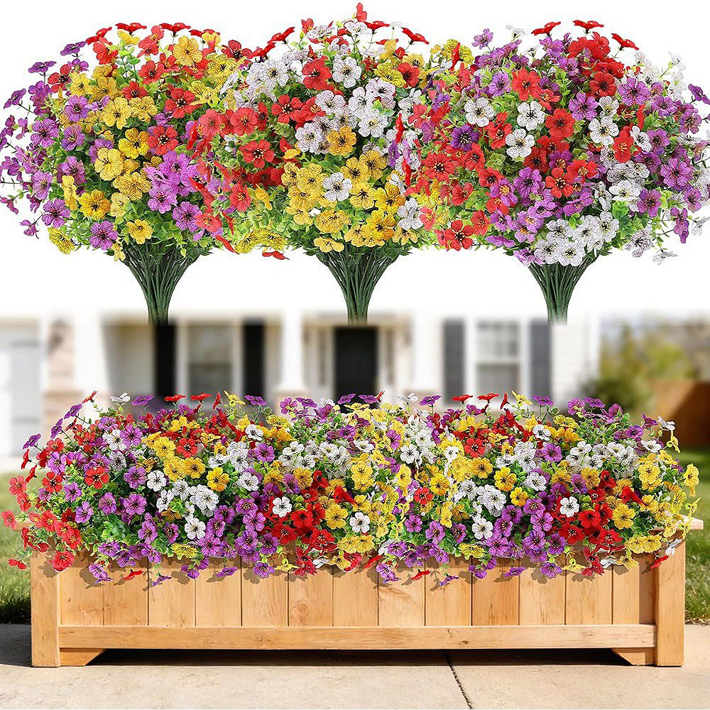 24 Bundles Artificial Outdoor Flowers, UV Resistant Fake Plants for ...