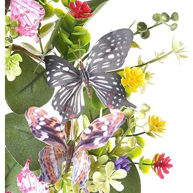 10 Inch Artificial Eucalyptus Wreath with Butterfly and Daisy for Home Decor