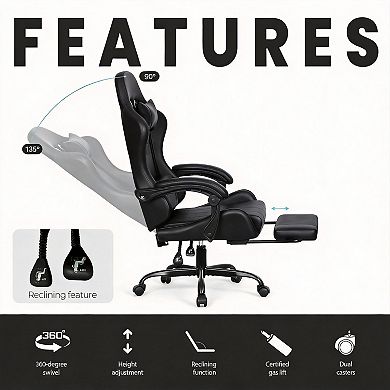 Ergonomic High-Back Gaming Chair with Reclining & Adjustable Features