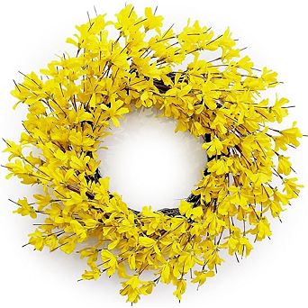 24-Inch Yellow Forsythia Summer Wreath for Front Door and Home Decor