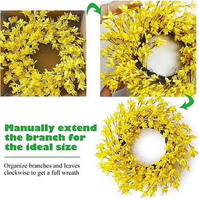 24-Inch Yellow Forsythia Summer Wreath for Front Door and Home Decor