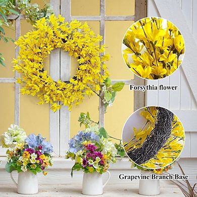 24-Inch Yellow Forsythia Summer Wreath for Front Door and Home Decor