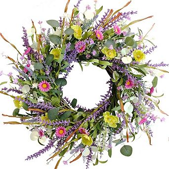 20 Inch Wildflower Daisy Wreath with Eucalyptus for Front Door
