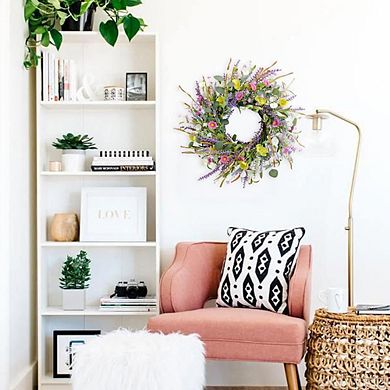 20 Inch Wildflower Daisy Wreath with Eucalyptus for Front Door