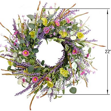20 Inch Wildflower Daisy Wreath with Eucalyptus for Front Door