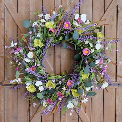 20 Inch Wildflower Daisy Wreath with Eucalyptus for Front Door
