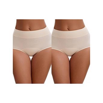 2 Packs Women's Leak Proof Briefs High Waist Elastic Waistband Full Coverage Tummy Control Underwear