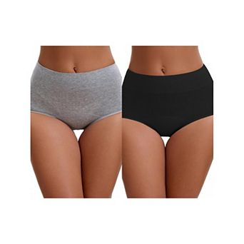 2 Packs Women's Leak Proof Briefs High Waist Elastic Waistband Full Coverage Tummy Control Underwear