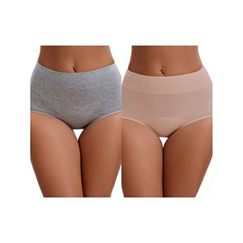 2 Packs Women's Leak Proof Briefs High Waist Elastic Waistband Full Coverage Tummy Control Underwear