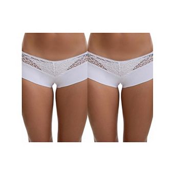 2 Packs Women's Lace Ice Silk Boyshorts Panties Hollow Out Mid Rise Comfort Briefs Underwear
