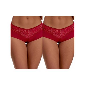 2 Packs Women's Lace Ice Silk Boyshorts Panties Hollow Out Mid Rise Comfort Briefs Underwear