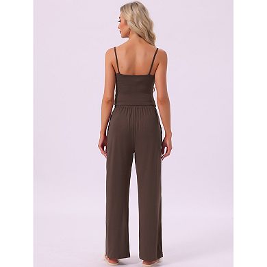 Women's Pajama Set Cami Adjustable Spaghetti Strap Elastic Waist Wide Leg Pants with Pockets
