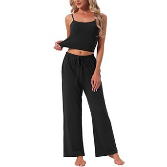 Women's Pajama Set Cami Adjustable Spaghetti Strap Elastic Waist Wide Leg Pants with Pockets
