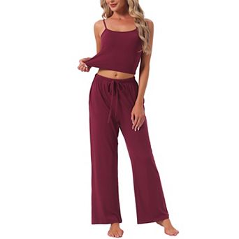 Women's Pajama Set Cami Adjustable Spaghetti Strap Elastic Waist Wide Leg Pants with Pockets