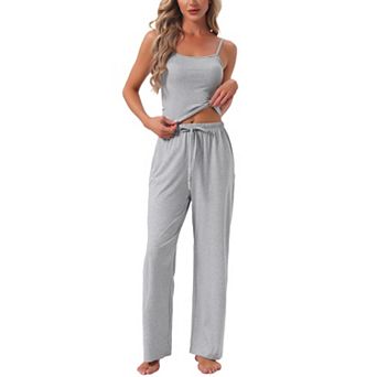 Women's Pajama Set Cami Adjustable Spaghetti Strap Elastic Waist Wide Leg Pants with Pockets