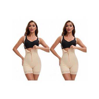 2 Packs Women's Sculpting Hip Lifting Body Shaper Front Hook-and-Zip Closure Tummy Control Shapewear