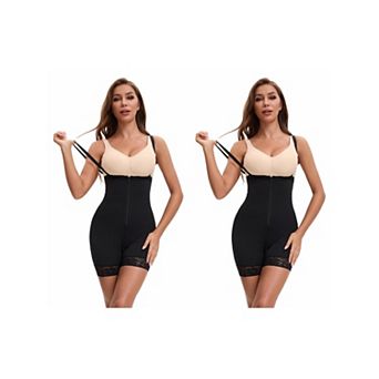 2 Packs Women's Sculpting Hip Lifting Body Shaper Front Hook-and-Zip Closure Tummy Control Shapewear