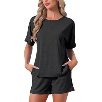 Women's Pajama Set Short Sleeve Round Neck Rolled Cuffs Top Elastic Waist Shorts Sleepwear Sets