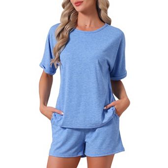 Women's Pajama Set Short Sleeve Round Neck Rolled Cuffs Top Elastic Waist Shorts Sleepwear Sets