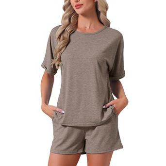 Women's Pajama Set Short Sleeve Round Neck Rolled Cuffs Top Elastic Waist Shorts Sleepwear Sets