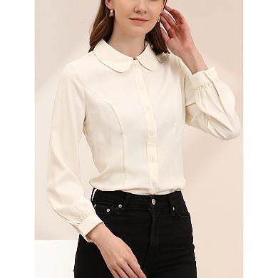 Women's Peter Pan Collar Blouse Business Casual Long Sleeve Button Down Work Shirts