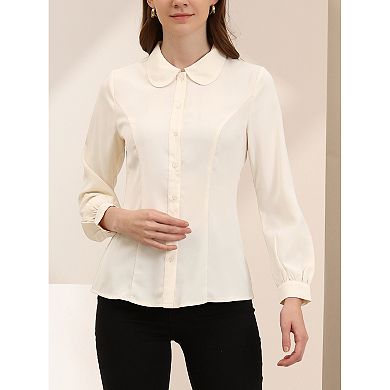Women's Peter Pan Collar Blouse Business Casual Long Sleeve Button Down Work Shirts