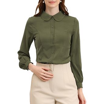 Women's Peter Pan Collar Blouse Business Casual Long Sleeve Button Down Work Shirts