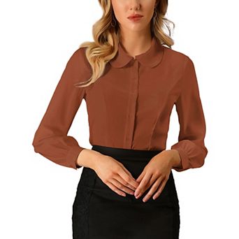Women's Peter Pan Collar Blouse Business Casual Long Sleeve Button Down Work Shirts