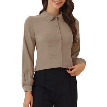 Women's Peter Pan Collar Blouse Business Casual Long Sleeve Button Down Work Shirts