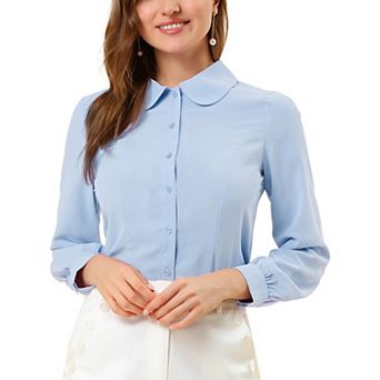 Women's Peter Pan Collar Blouse Business Casual Long Sleeve Button Down Work Shirts