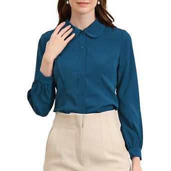 Women's Peter Pan Collar Blouse Business Casual Long Sleeve Button Down Work Shirts